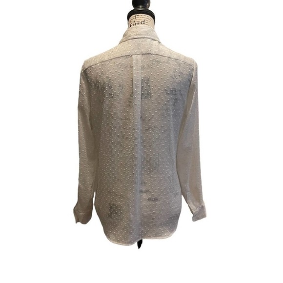Banana Republic Button Down Shirt White Ivory Petite Size Small Sheer Polka Dot - Picture 4 of 8